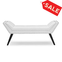 Baxton Studio WS-22592-Matt White Tamblin Modern and Contemporary White Faux Leather Upholstered Large Ottoman Seating Bench